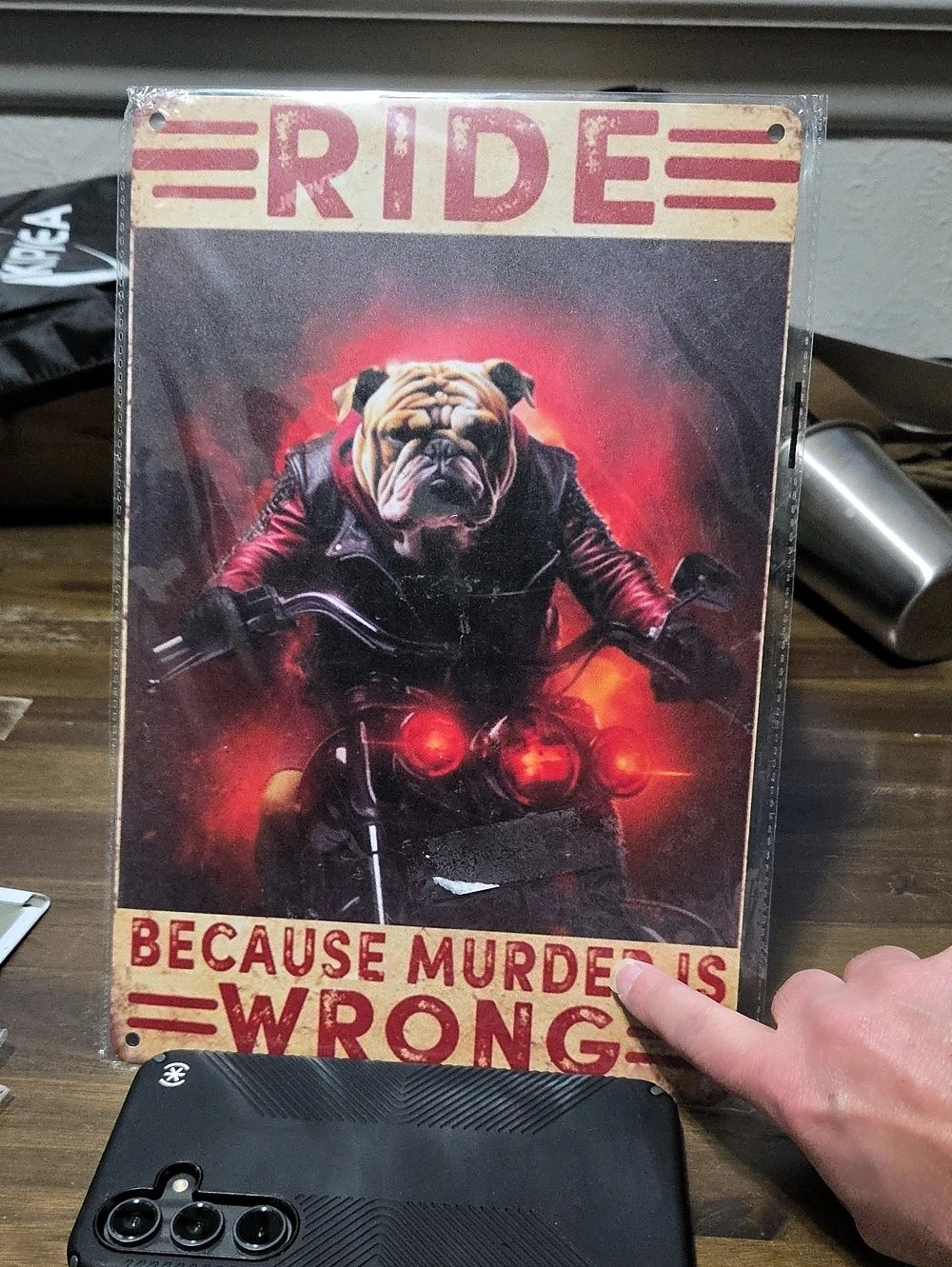 Bulldog Motorcycle Poster Red & Black